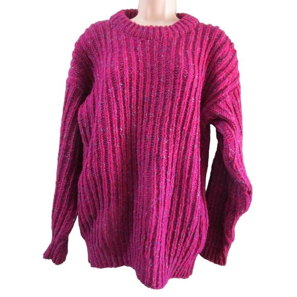 John Molloy Hand Knit Chunky Oversize Sweater Purple Speckled Ireland No SzEUC